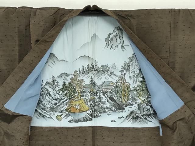 平和屋着物●男性 髭紬 長羽織セット 国防色 正絹 逸品 DAAY5030ud