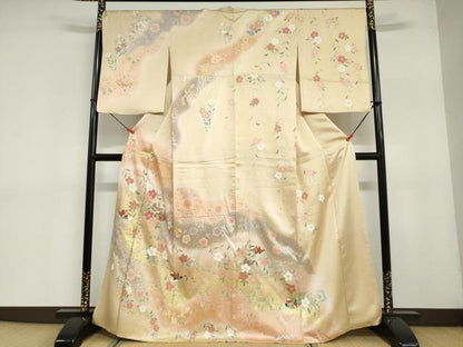 平和屋着物●訪問着 駒刺繍 流水鴛鴦草花文 暈し染め 金彩 正絹 逸品 DAAY5066ud