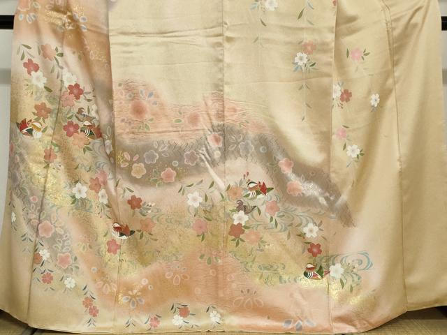平和屋着物●訪問着 駒刺繍 流水鴛鴦草花文 暈し染め 金彩 正絹 逸品 DAAY5066ud