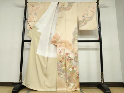 平和屋着物●訪問着 駒刺繍 流水鴛鴦草花文 暈し染め 金彩 正絹 逸品 DAAY5066ud