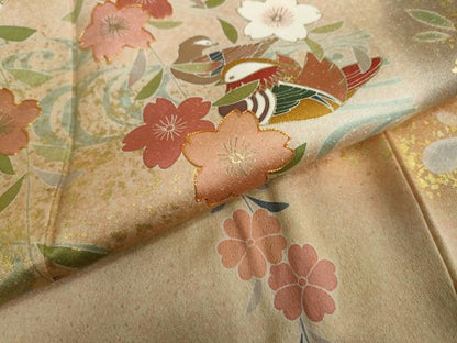 平和屋着物●訪問着 駒刺繍 流水鴛鴦草花文 暈し染め 金彩 正絹 逸品 DAAY5066ud