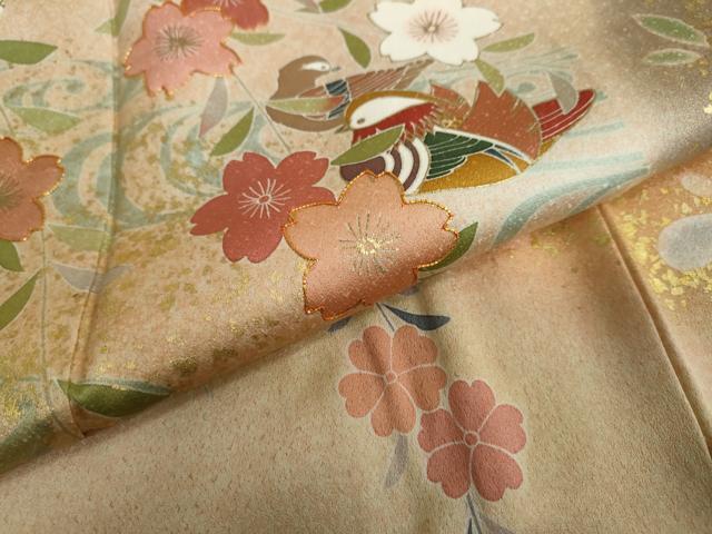 平和屋着物●訪問着 駒刺繍 流水鴛鴦草花文 暈し染め 金彩 正絹 逸品 DAAY5066ud