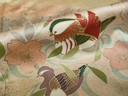 平和屋着物●訪問着 駒刺繍 流水鴛鴦草花文 暈し染め 金彩 正絹 逸品 DAAY5066ud