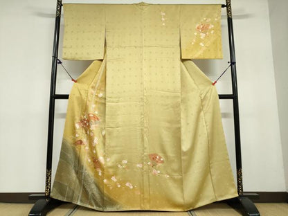 平和屋着物●訪問着　駒刺繍　扇面草花文　暈し染め　金彩　やまと誂製　正絹　逸品　DAAY5067ud