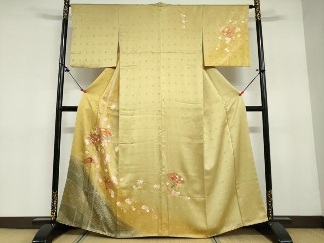 平和屋着物●訪問着　駒刺繍　扇面草花文　暈し染め　金彩　やまと誂製　正絹　逸品　DAAY5067ud
