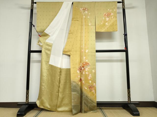 平和屋着物●訪問着　駒刺繍　扇面草花文　暈し染め　金彩　やまと誂製　正絹　逸品　DAAY5067ud