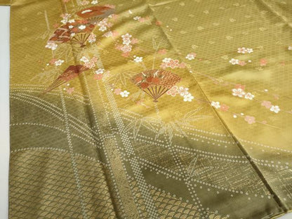 平和屋着物●訪問着　駒刺繍　扇面草花文　暈し染め　金彩　やまと誂製　正絹　逸品　DAAY5067ud