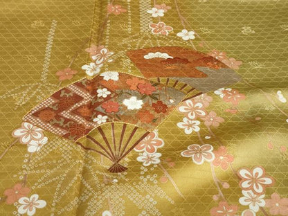 平和屋着物●訪問着　駒刺繍　扇面草花文　暈し染め　金彩　やまと誂製　正絹　逸品　DAAY5067ud