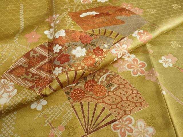 平和屋着物●訪問着　駒刺繍　扇面草花文　暈し染め　金彩　やまと誂製　正絹　逸品　DAAY5067ud