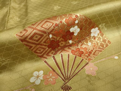 平和屋着物●訪問着　駒刺繍　扇面草花文　暈し染め　金彩　やまと誂製　正絹　逸品　DAAY5067ud