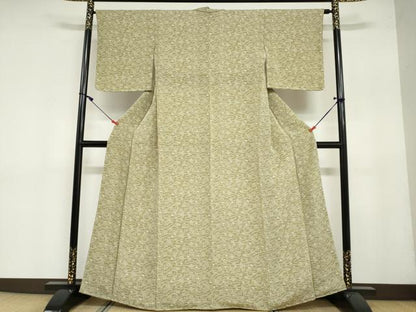 平和屋着物●上質な小紋　扇面草花文　鬼しぼ縮緬　正絹　逸品　未使用　DAAY5068ud