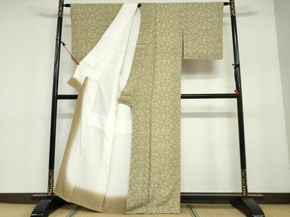 平和屋着物●上質な小紋　扇面草花文　鬼しぼ縮緬　正絹　逸品　未使用　DAAY5068ud