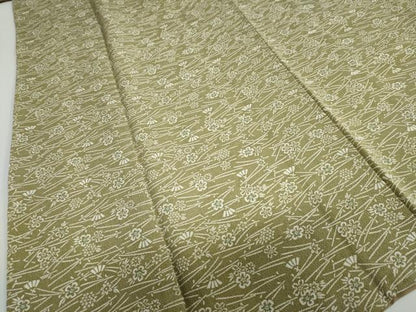 平和屋着物●上質な小紋　扇面草花文　鬼しぼ縮緬　正絹　逸品　未使用　DAAY5068ud
