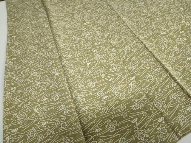 平和屋着物●上質な小紋　扇面草花文　鬼しぼ縮緬　正絹　逸品　未使用　DAAY5068ud