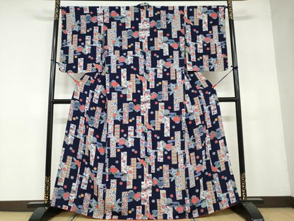 平和屋着物●上質な小紋　型染め　流水短冊草花文　正絹　逸品　未使用　DAAY5079ud