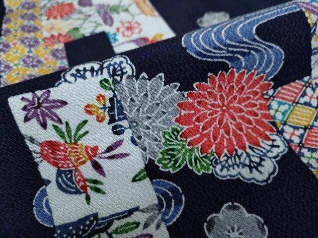 平和屋着物●上質な小紋　型染め　流水短冊草花文　正絹　逸品　未使用　DAAY5079ud
