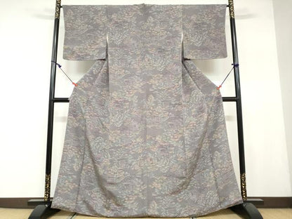 平和屋着物●上質な小紋　枝垂れ花風景文　鬼しぼ縮緬　正絹　逸品　未使用　DAAY5091ud