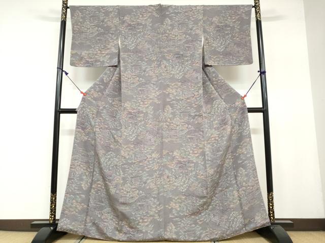 平和屋着物●上質な小紋　枝垂れ花風景文　鬼しぼ縮緬　正絹　逸品　未使用　DAAY5091ud