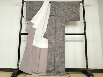 平和屋着物●上質な小紋　枝垂れ花風景文　鬼しぼ縮緬　正絹　逸品　未使用　DAAY5091ud