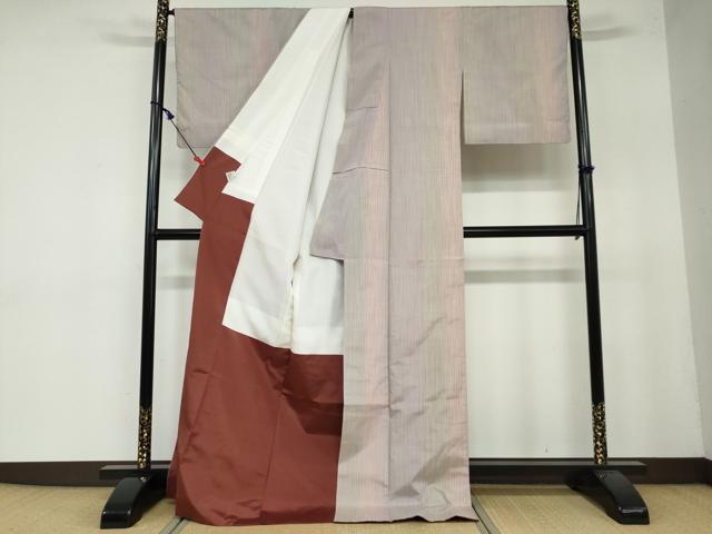 平和屋着物●紅花紬 米沢 彦乃 霞文 反端付き ロング丈 正絹 逸品 DAAY5117ud
