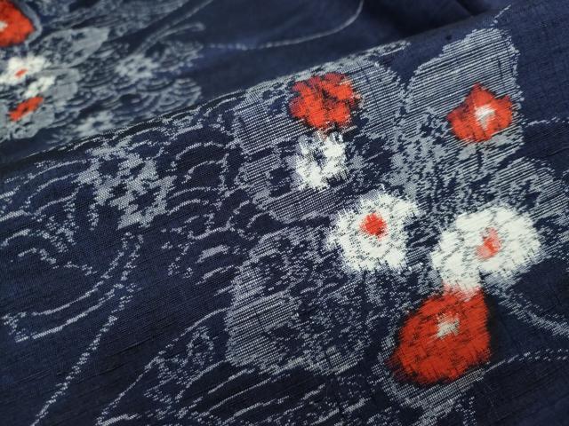 平和屋着物●小千谷紬 本真綿織 地紙重ね草花文 証紙付き 正絹 逸品 未使用 DAAY5149ud