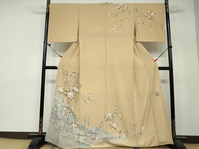 平和屋着物●訪問着　友禅　作家物　渡橋風景草花文　暈し染め　正絹　逸品　DAAY5153ud