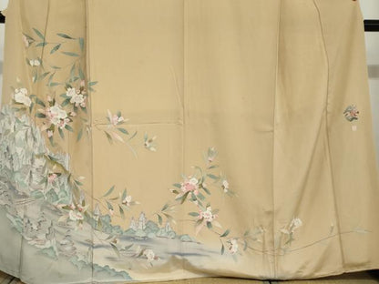 平和屋着物●訪問着　友禅　作家物　渡橋風景草花文　暈し染め　正絹　逸品　DAAY5153ud