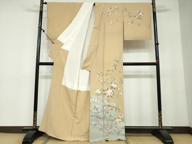 平和屋着物●訪問着　友禅　作家物　渡橋風景草花文　暈し染め　正絹　逸品　DAAY5153ud