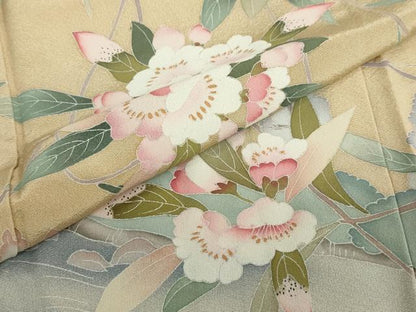平和屋着物●訪問着　友禅　作家物　渡橋風景草花文　暈し染め　正絹　逸品　DAAY5153ud