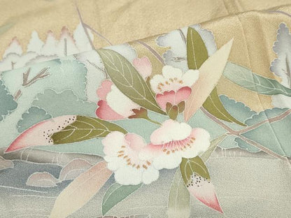 平和屋着物●訪問着　友禅　作家物　渡橋風景草花文　暈し染め　正絹　逸品　DAAY5153ud