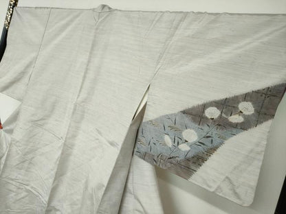 平和屋着物●訪問着　紬地　絞り　秋草文　正絹　逸品　DAAY5166ud