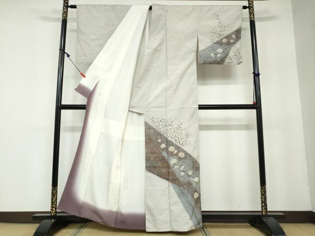 平和屋着物●訪問着　紬地　絞り　秋草文　正絹　逸品　DAAY5166ud