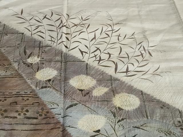 平和屋着物●訪問着　紬地　絞り　秋草文　正絹　逸品　DAAY5166ud