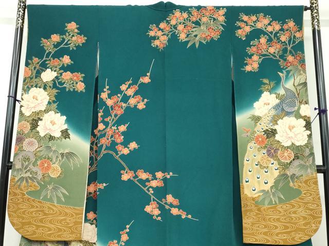平和屋着物●豪華振袖 駒刺繍 孔雀草花文 暈し染め 金彩 正絹 逸品 DAAY5183ud