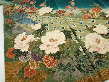 平和屋着物●豪華振袖 駒刺繍 孔雀草花文 暈し染め 金彩 正絹 逸品 DAAY5183ud