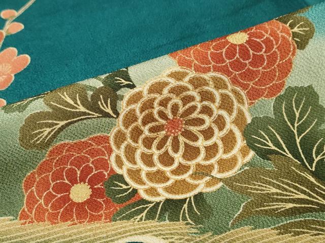 平和屋着物●豪華振袖 駒刺繍 孔雀草花文 暈し染め 金彩 正絹 逸品 DAAY5183ud