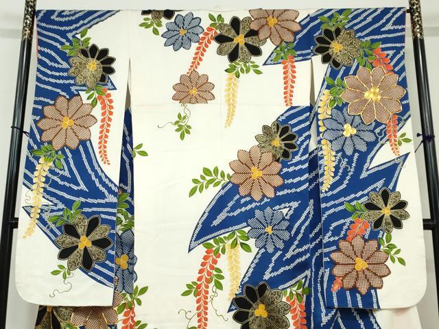 平和屋着物●豪華振袖 駒刺繍 鹿の子舞花文 金彩 正絹 逸品 DAAY5199ud
