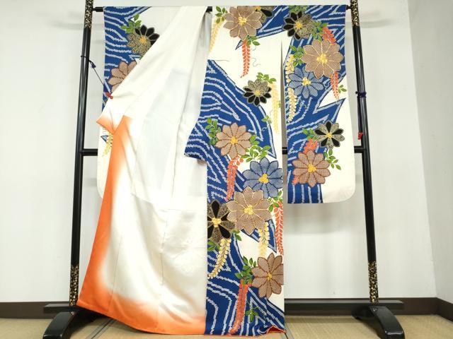 平和屋着物●豪華振袖 駒刺繍 鹿の子舞花文 金彩 正絹 逸品 DAAY5199ud