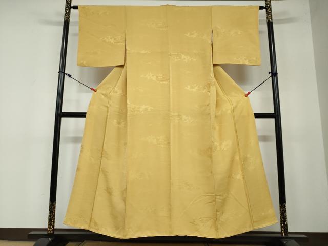 平和屋着物●上質な色無地　御所車風景草花地紋　黄朽葉色　正絹　逸品　DAAY5224ud