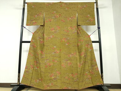 平和屋着物●上質な小紋　型染め　風景草花文　正絹　逸品　DAAY5238ud