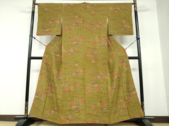 平和屋着物●上質な小紋　型染め　風景草花文　正絹　逸品　DAAY5238ud