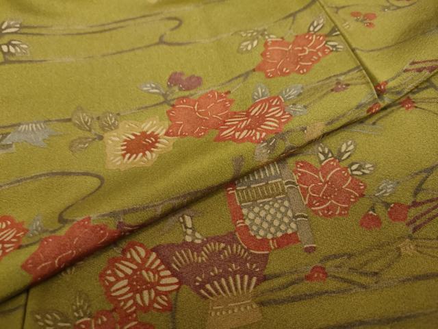 平和屋着物●上質な小紋　型染め　風景草花文　正絹　逸品　DAAY5238ud