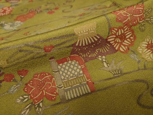 平和屋着物●上質な小紋　型染め　風景草花文　正絹　逸品　DAAY5238ud
