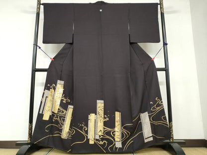 平和屋着物●豪華色留袖 駒刺繍 流水短冊飛鶴文 金彩 正絹 逸品 DAAY5261ud