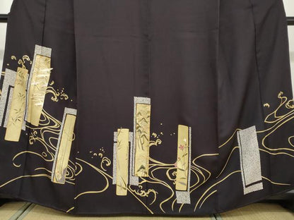 平和屋着物●豪華色留袖 駒刺繍 流水短冊飛鶴文 金彩 正絹 逸品 DAAY5261ud