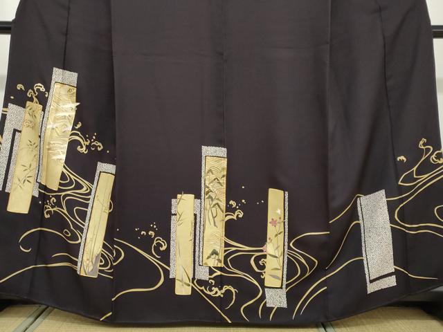 平和屋着物●豪華色留袖 駒刺繍 流水短冊飛鶴文 金彩 正絹 逸品 DAAY5261ud