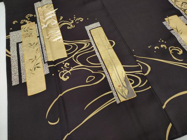 平和屋着物●豪華色留袖 駒刺繍 流水短冊飛鶴文 金彩 正絹 逸品 DAAY5261ud