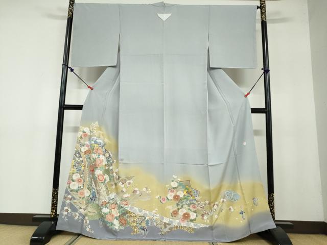 平和屋着物●豪華色留袖 作家物 駒刺繍 地紙吉祥草花文 暈し染め 金彩 正絹 逸品 未使用 DAAY5263ud