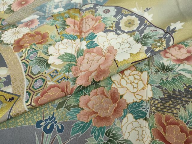 平和屋着物●豪華色留袖 作家物 駒刺繍 地紙吉祥草花文 暈し染め 金彩 正絹 逸品 未使用 DAAY5263ud
