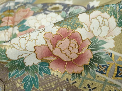 平和屋着物●豪華色留袖 作家物 駒刺繍 地紙吉祥草花文 暈し染め 金彩 正絹 逸品 未使用 DAAY5263ud